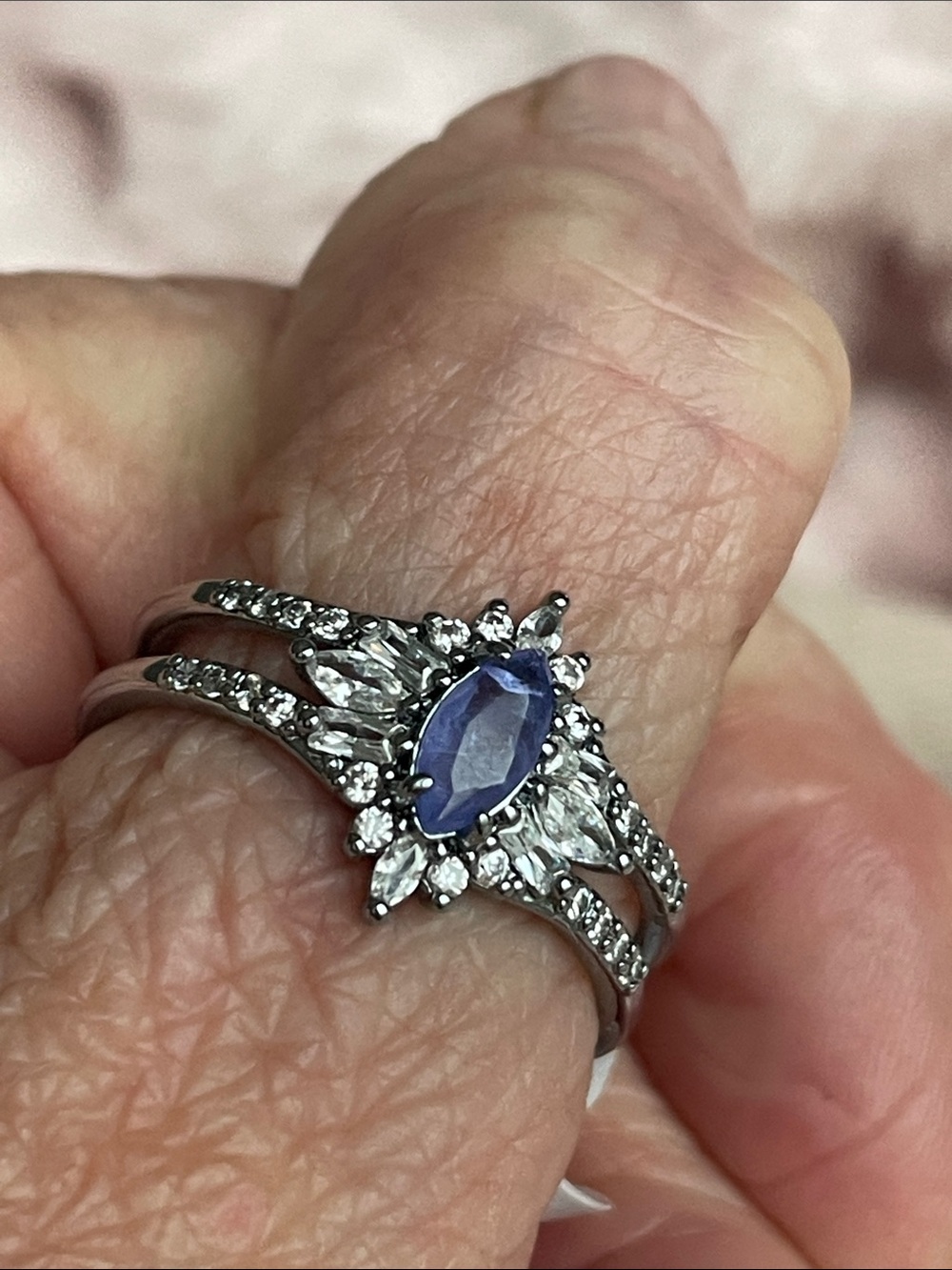Hematite Style Ring w/ Marquise Lavender Fluorite Fused with Quartz MSRP 118.00